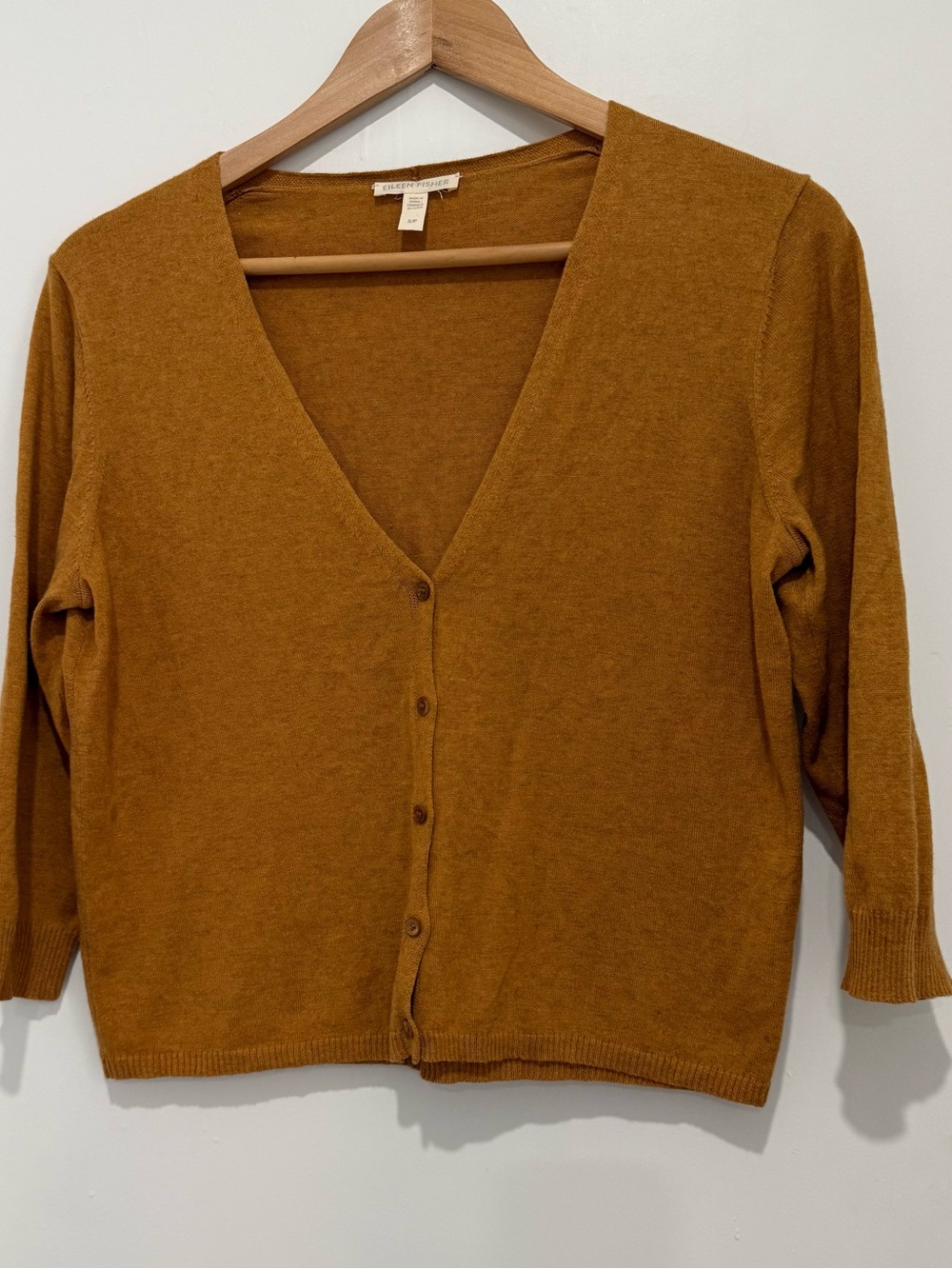 Eileen Fisher Petite S Cashmere Blend Cardigan 85% Organic Cotton Cinnamon Brown